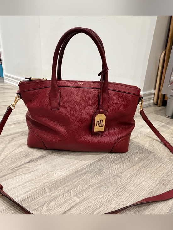 Ralph Lauren Handbags - Ralph Lauren Burgundy Pebbled Leather Satchel with Gold Hardware